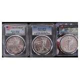 FINE SILVER 1OZT AMERICAN EAGLES PCGS MS-69/70-(3)