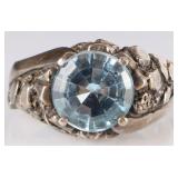 SCALY STERLING SILVER MENS RING W/ 5CT TOPAZ GEM