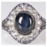 3CT STAR SAPPHIRE STERLING SILVER LADIES RING