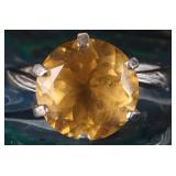 STERLING SILVER LADIES RING W/ 6CT YELLOW SPINEL
