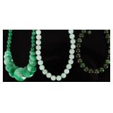 ASSORTED GREEN JADE BEADED BRACELETS/NECKLACES-(3)