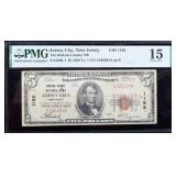1929 T-1 FR. 1800-1 $5 HUDSON COUNTY NB PMG 15