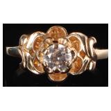 FLORAL 14K YELLOW GOLD LADIES RING W/ DIAMOND