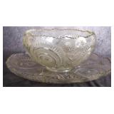 VINTAGE RADIANT DAISY GLASS PUNCH BOWL & PLATE