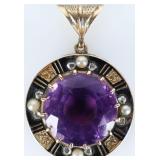 VINTAGE 14K YELLOW GOLD ART DECO PENDANT W/ DIAS