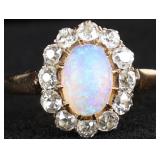 18K YELLOW GOLD OPAL NATURAL DIAMOND LADIES RING