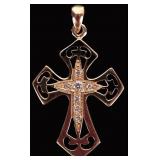 14K YELLOW GOLD LADIES CROSS PENDANT W/ DIAMONDS
