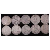 ASSORTED 90% SILVER U.S. HALF DOLLARS - (10)
