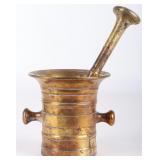 ANTIQUE SOLID BRASS MORTAR AND PESTLE
