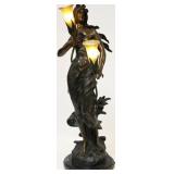 AFTER AUGUSTE MOREAU 'WOMAN IN WIND' SPELTER LAMP