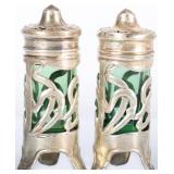 BIRMINGHAM SILVER & GREEN GLASS S&P SHAKER SET