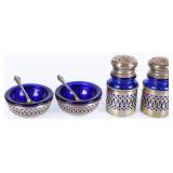 VINTAGE ENGLISH COBALT BLUE & SILVER S&P SHAKERS