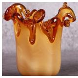 GENUINE ITALIAN MURANO AMBER ART GLASS VASE