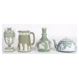 WEDGWOOD JASPERWARE GREEN SAGE DISHES - (4)