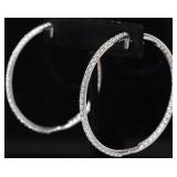 14K WHITE GOLD NATURAL DIAMOND LADIES HOOP EARRING