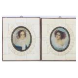 TWO ANTIQUE PORTRAITS IN PIANO KEY BONE FRAMES