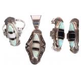 STERLING SILVER OPAL ONYX SOUTHWEST LADIES JEWELRY