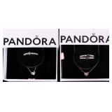 PANDORA STERLING SILVER NECKLACE & RING LOT (5)
