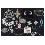 SILVER-TONED LADIES JEWELRY LOT OF 21 PIECES
