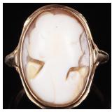 14K YELLOW GOLD VINTAGE ENAMEL CAMEO LADIES RING