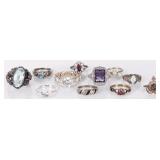 STERLING SILVER ASSORTED GEM LADIES RINGS - (11)