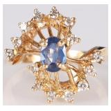 14K YELLOW GOLD SAPPHIRE DIAMOND LADIES RING