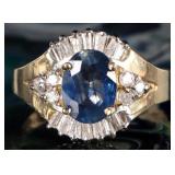14K YELLOW GOLD SAPPHIRE DIAMOND LADIES RING