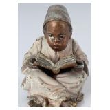FRANZ BERGMAN BOY READING BRONZE COLD PAINTED