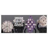 STERLING SILVER ASSORTED GEM LADIES RINGS - (4)