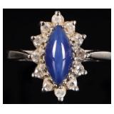 14K WHITE GOLD STAR SAPPHIRE DIAMOND LADIES RING