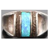 VINTAGE STERLING SILVER BLUE OPAL UNISEX RING