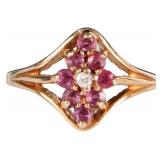 14K YELLOW GOLD LADIES RING W ROSE TOPAZ & DIAMOND