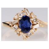 14K YELLOW GOLD LADIES RING W/ SAPPHIRE & DIAMONDS