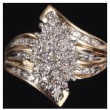 10K YELLOW GOLD DIAMOND LADIES CLUSTER RING