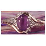 10K YELLOW GOLD & 925 RING W/ AMETHYST & DIAMONDS