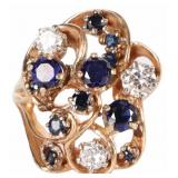 14K YELLOW GOLD NATURAL DIAMOND SAPPHIRE RING