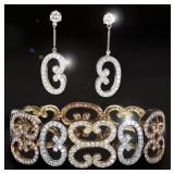 18K TRI-COLOR GOLD NATURAL DIAMOND SCROLL JEWELRY