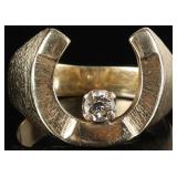 14K YELLOW GOLD LADIES HORSESHOE RING W/ DIAMOND