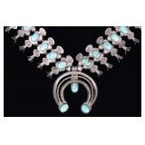 SOUTHWEST STYLE 925 SQUASH BLOSSOM NECKLACE W TURQ