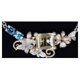 STERLING SILVER ASSORTED GEM FLOWER MOTIF NECKLACE