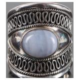 STERLING SILVER WHITE AGATE FILIGREE LADIES RING