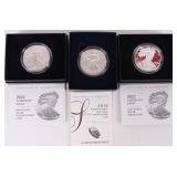 FINE SILVER AMERICAN EAGLES BOXED W/ COA - (3)