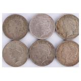 ASSORTED 90% SILVER MORGAN/PEACE DOLLARS - (6)