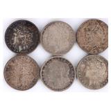 ASSORTED 90% SILVER MORGAN/PEACE DOLLARS - (6)