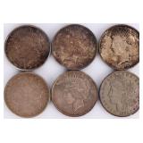 ASSORTED 90% SILVER MORGAN/PEACE DOLLARS - (6)