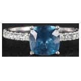 14K WHITE GOLD LONDON BLUE TOPAZ DIAMOND RING