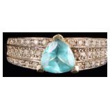 10K YELLOW GOLD LADIES RING W/ TOURMALINE & DIAS