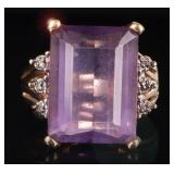 10K YELLOW GOLD LADIES RING W/ PURPLE SPINEL & DIA