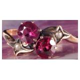 14K YELLOW GOLD LADIES RING W/ TOURMALINE & PEARLS
