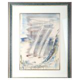 BIRDSEY WATERCOLOR ON PAPER OF 3 SAILBOATS FRAMED
